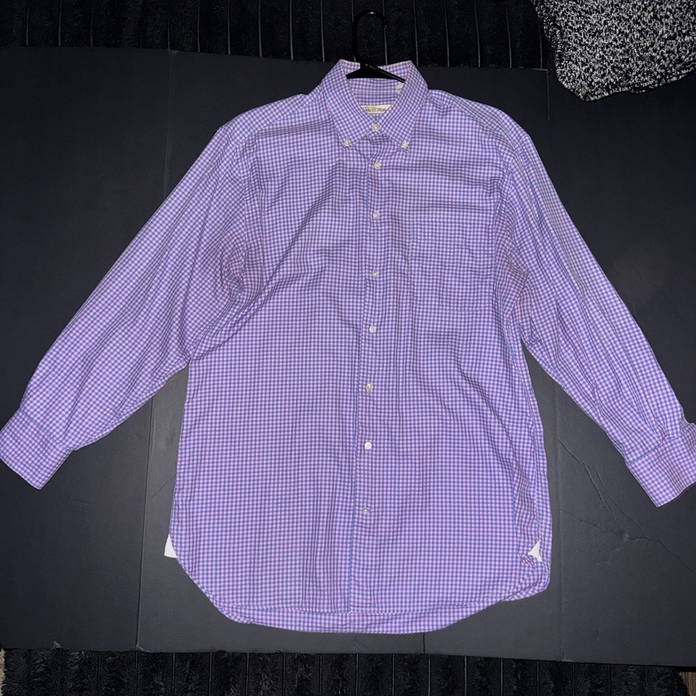 Men's Medium Peter Millar Pink Blue Check Woven Long Sleeve Button-Down Shirt